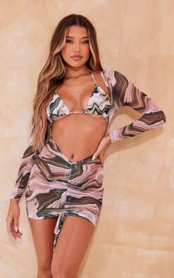 Robe En Mesh Rose Froncée à Tourbillons