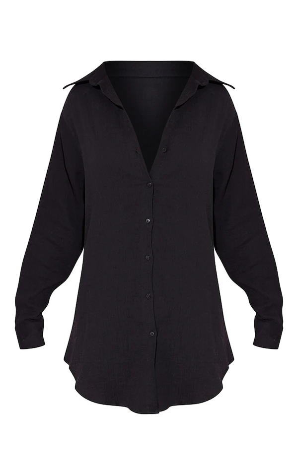 Diamond Robe Chemise De Plage Oversize Crêpée Douce Noire 7 Diamond Robe Chemise De Plage Oversize Crêpée Douce Noire – Image 5