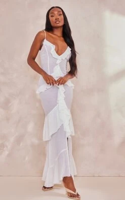 Tall Robe Longue Texturée Crème à Volants