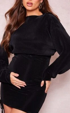 Maternité Mini Robe De Grossesse Moulante Plissée Noire -Logic || Diamond || Zero Soldes Boutique 0cee28ee7fb7167ca38da6957ec1bd88782311c3 cne2142 4