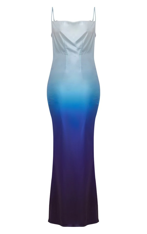 Tall Robe Longue Satinée Bleue à Imprimé Dégradé 7 Tall Robe Longue Satinée Bleue à Imprimé Dégradé – Image 5