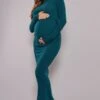 Maternité Robe Mi-longue De Grossesse Vert émeraude Froncée à Manches Longues