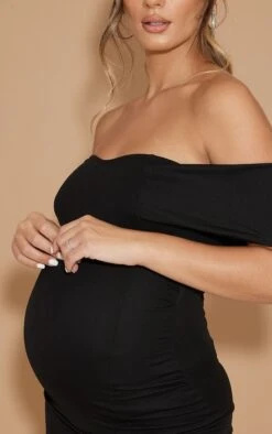 Maternité Robe De Grossesse Mi-longue Noire à Col Bardot Et Ourlet Volanté -Logic || Diamond || Zero Soldes Boutique 129061f594b4be15e5c2642f887d243f193d490b cmz9779 4