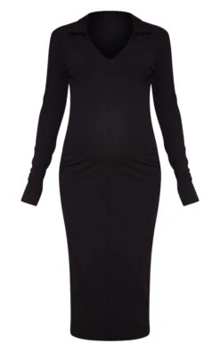 Maternité Robe De Grossesse Mi-longue Noire Crêpée Côtelée à Col Polo -Logic || Diamond || Zero Soldes Boutique 189e8d3a35c9a79d031ea5ac00a186115568ff8f cnb6514 5