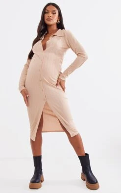 Maternité Robe De Grossesse Mi-longue Gris Pierre à Col