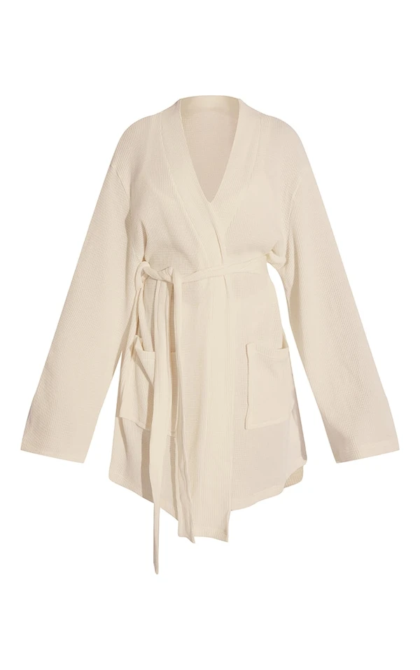 Robe De Chambre En Maille Gaufrée Douce Blanche 6 Robe De Chambre En Maille Gaufrée Douce Blanche – Image 5