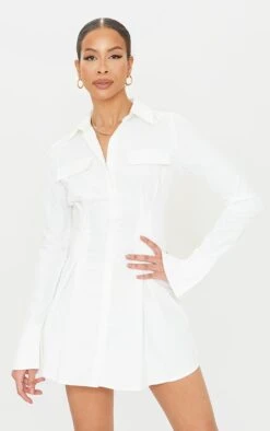 Tall Robe Chemise Cintrée Blanche à Poches Cargo