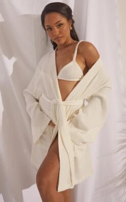 Robe De Chambre En Maille Gaufrée Douce Blanche