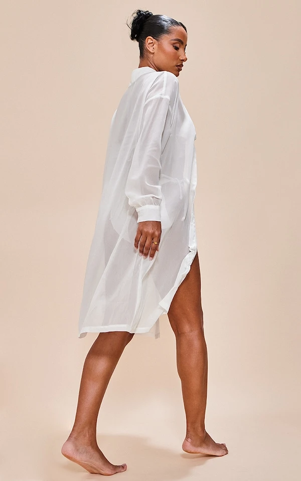 Robe Chemise De Plage Oversize Blanche 4 Robe Chemise De Plage Oversize Blanche – Image 2