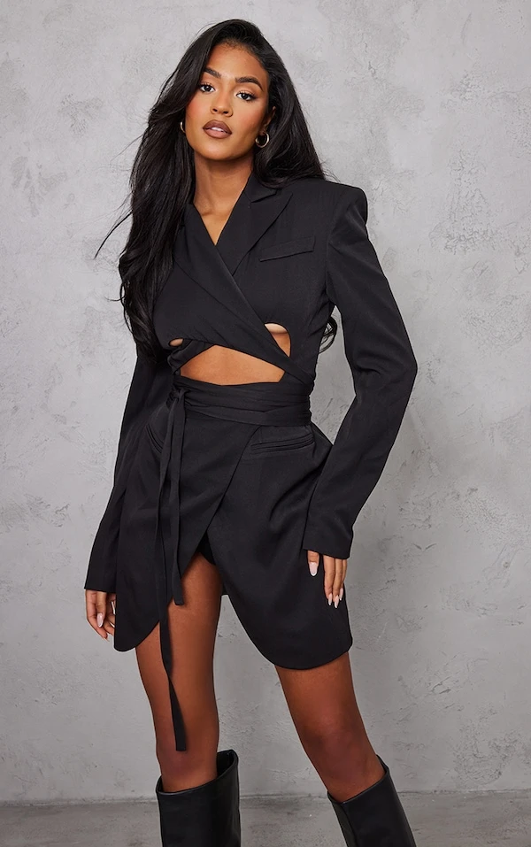 Tall Robe Blazer Noire à Lien Noué 4 Tall Robe Blazer Noire à Lien Noué – Image 2