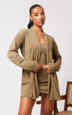 Robe De Chambre Courte En Jersey Brossé Kaki