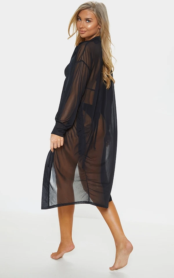 Robe Chemise De Plage Oversize Noire 4 Robe Chemise De Plage Oversize Noire – Image 2