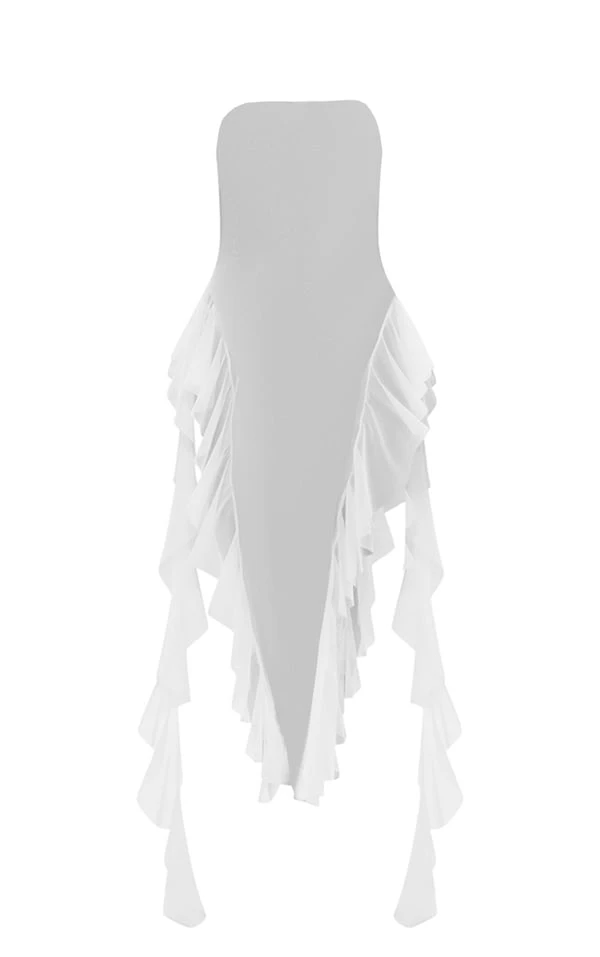 Robe De Plage Bustier En Mesh Blanc à Volants 7 Robe De Plage Bustier En Mesh Blanc à Volants – Image 5