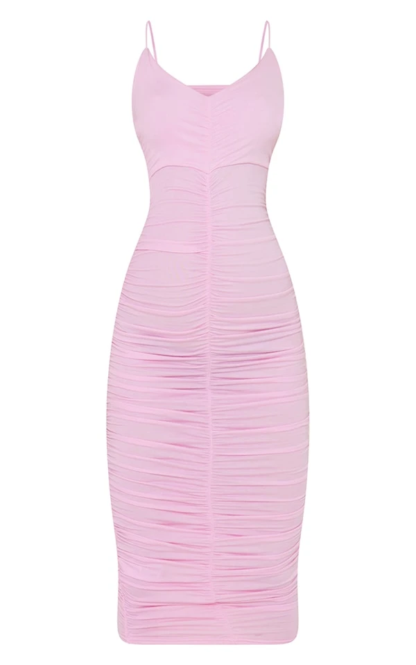 Maternité Robe De Grossesse Mi-longue En Jersey Rose Tendre à Décolleté Et Fronces Détail Contours 7 Maternité Robe De Grossesse Mi-longue En Jersey Rose Tendre à Décolleté Et Fronces Détail Contours – Image 5