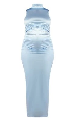 Maternité Robe Longue De Grossesse Satinée Bleu Ciel à Col Montant -Logic || Diamond || Zero Soldes Boutique 302525c24264af21f4efe3df692e0e36270e212f cnd3229 5