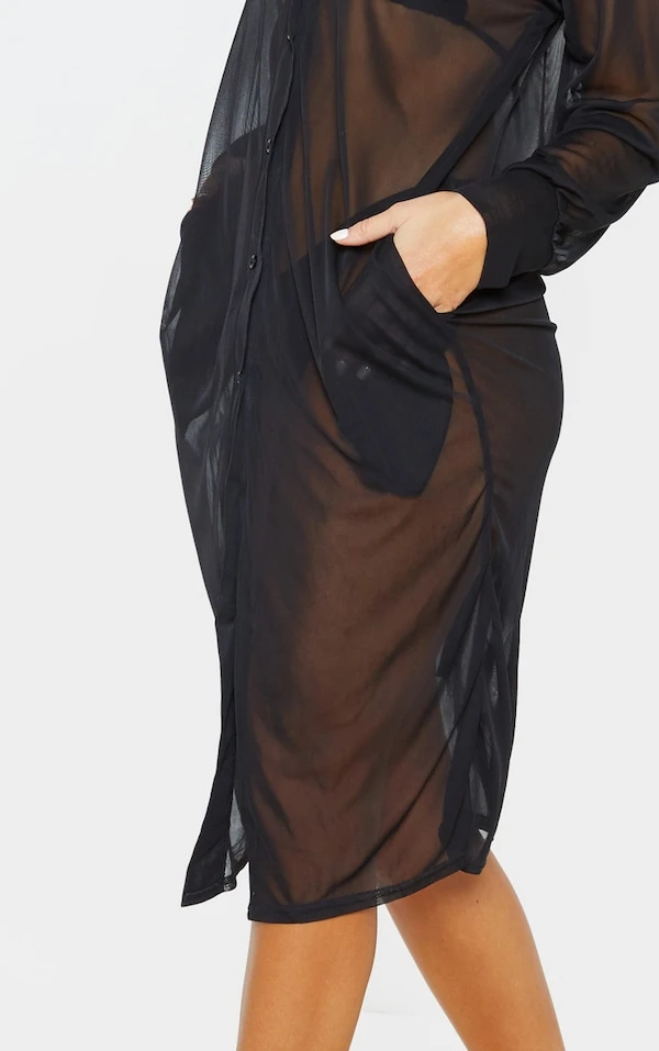 Robe Chemise De Plage Oversize Noire 7 Robe Chemise De Plage Oversize Noire – Image 5