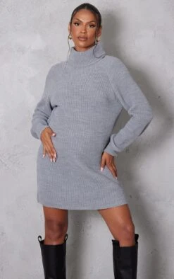 Maternité Robe Pull De Grossesse Gris Chiné Oversize à Col Montant