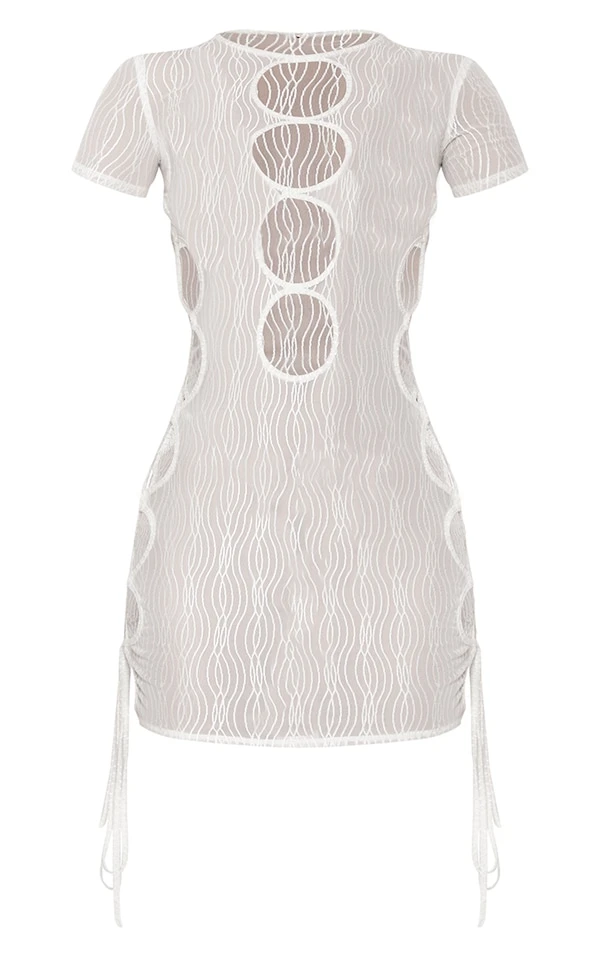 Mini Robe De Plage Découpée Blanche En Mesh Texturé 7 Mini Robe De Plage Découpée Blanche En Mesh Texturé – Image 5