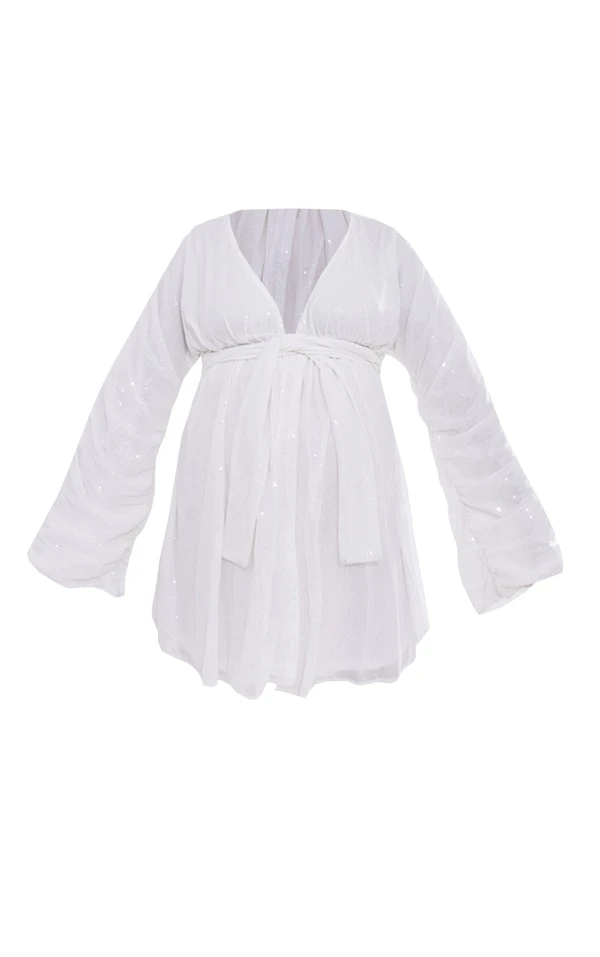 Maternité Robe De Grossesse Portefeuille Blanche à Sequins 7 Maternité Robe De Grossesse Portefeuille Blanche à Sequins – Image 5