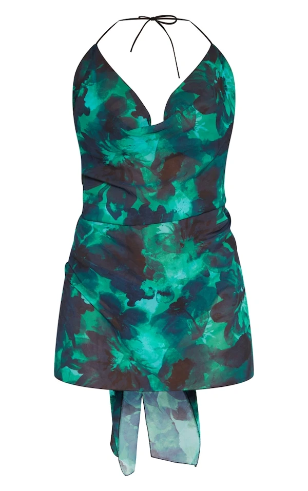 Robe De Plage Verte Fleurie Nouée Dans Le Dos 7 Robe De Plage Verte Fleurie Nouée Dans Le Dos – Image 5