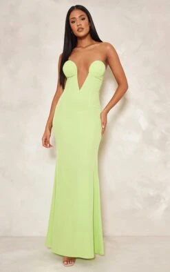 Tall Robe Longue Vert Citron à Décolleté Plongeant