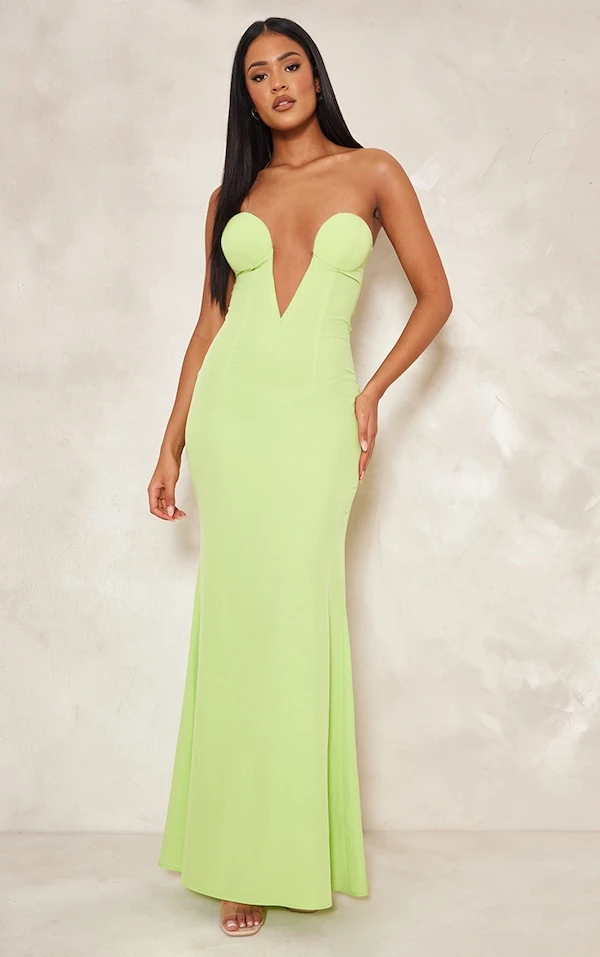 Tall Robe Longue Vert Citron à Décolleté Plongeant 3 Tall Robe Longue Vert Citron à Décolleté Plongeant
