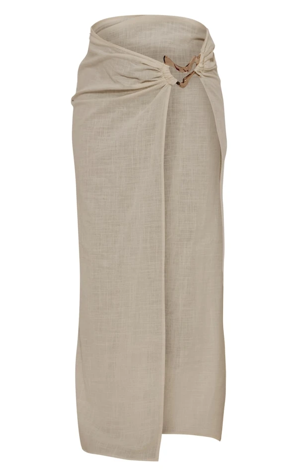 Robe De Plage Longue Effet Lin Sable à Fente Latérale Et Empiècements Dorés 7 Robe De Plage Longue Effet Lin Sable à Fente Latérale Et Empiècements Dorés – Image 5