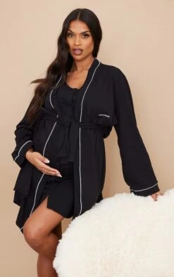 Maternité Robe De Chambre De Grossesse Noire à Slogan Mama