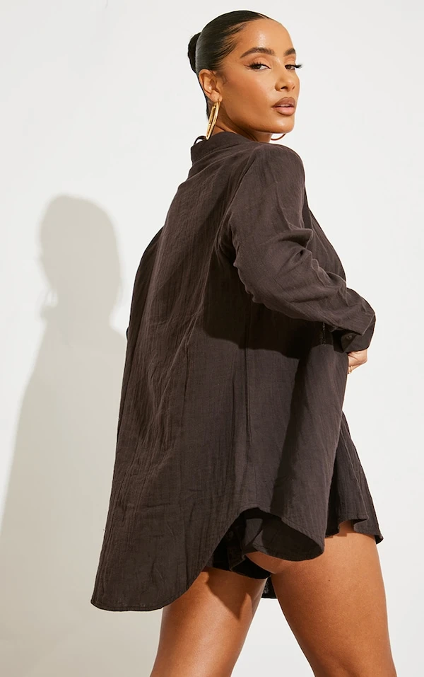 Diamond Robe Chemise De Plage Oversize Crêpée Douce Chocolat 4 Diamond Robe Chemise De Plage Oversize Crêpée Douce Chocolat – Image 2