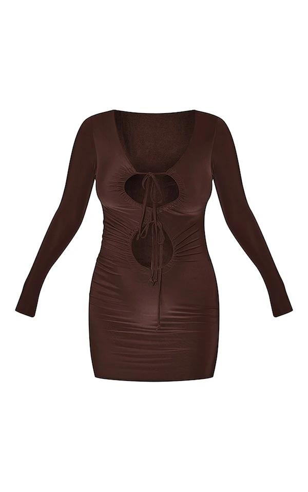 Maternité Mini Robe Moulante De Grossesse Découpée Chocolat 7 Maternité Mini Robe Moulante De Grossesse Découpée Chocolat – Image 5