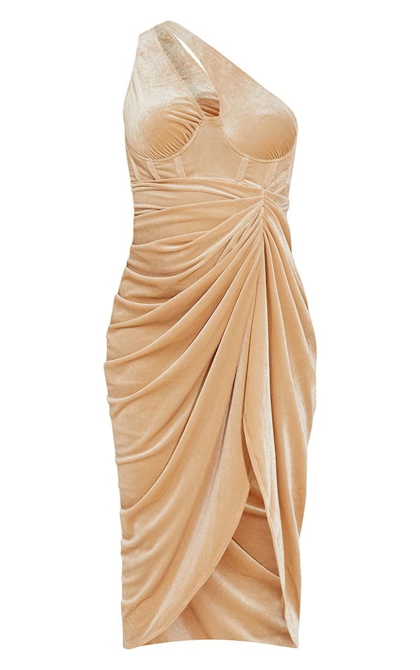 Maternité Robe De Grossesse Moulante Mi-longue Asymétrique Nude En Velours 7 Maternité Robe De Grossesse Moulante Mi-longue Asymétrique Nude En Velours – Image 5