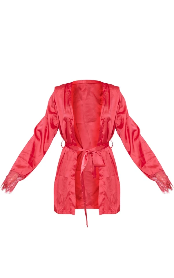 Robe De Chambre Satinée Rose Vif à Dos Et Manchettes En Dentelle 7 Robe De Chambre Satinée Rose Vif à Dos Et Manchettes En Dentelle – Image 5