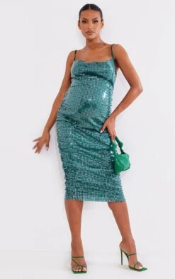 Maternité Robe De Grossesse Vert émeraude à Sequins Et Col Bénitier