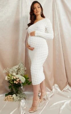 Maternité Robe De Grossesse Mi-longue Asymétrique Blanche En Maille Bulle Texturée -Logic || Diamond || Zero Soldes Boutique 4ca92ad93a961b6b69ae2227f1cd4dd55c619198 cnd6828 3