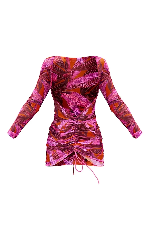 Robe De Plage En Mesh Rose Imprimé Tropical 7 Robe De Plage En Mesh Rose Imprimé Tropical – Image 5