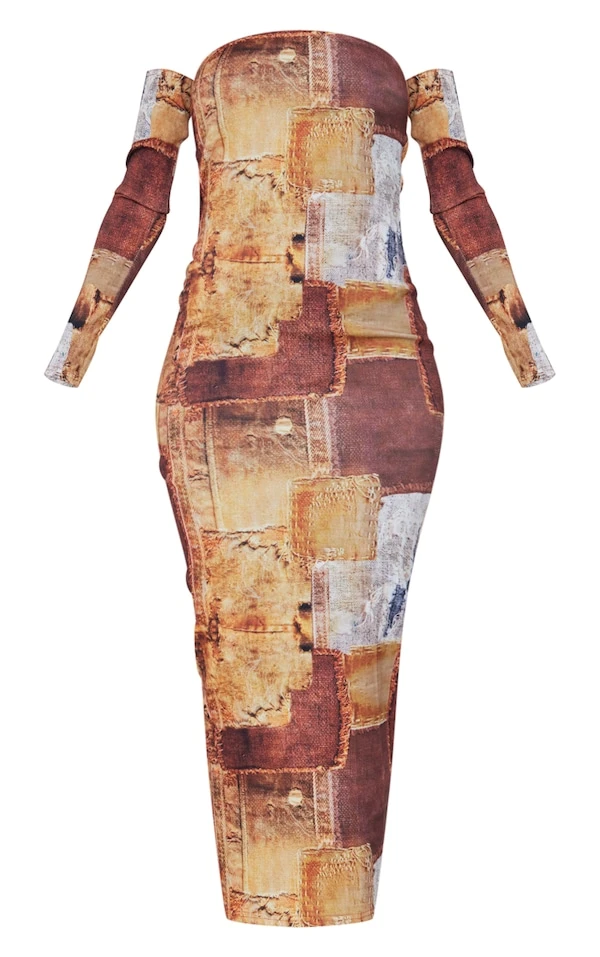 Tall Robe Mi-longue Marron à Imprimé Jean Et épaules Dénudées 7 Tall Robe Mi-longue Marron à Imprimé Jean Et épaules Dénudées – Image 5