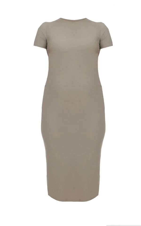 Maternité Robe De Grossesse Longue Taupe Sculpt Mat à Manches Courtes 7 Maternité Robe De Grossesse Longue Taupe Sculpt Mat à Manches Courtes – Image 5