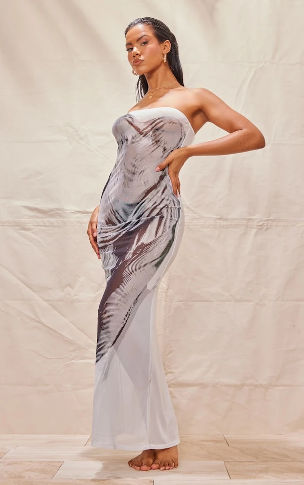 Robe-bustier De Plage En Mesh Bleu Imprimé Corps 5 Robe-bustier De Plage En Mesh Bleu Imprimé Corps – Image 3