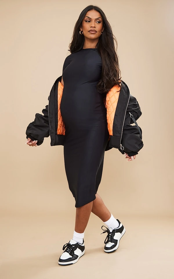 Maternité Robe De Grossesse Longue Noire Sculpt Mat à Manches Courtes 3 Maternité Robe De Grossesse Longue Noire Sculpt Mat à Manches Courtes