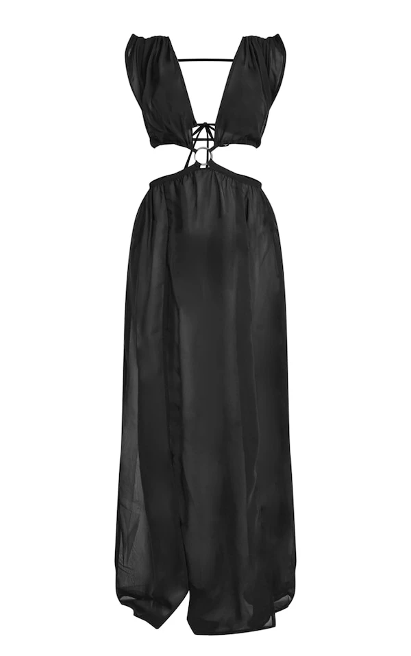 Robe De Plage Noire Découpée à Manches Bouffantes Et Anneau 7 Robe De Plage Noire Découpée à Manches Bouffantes Et Anneau – Image 5