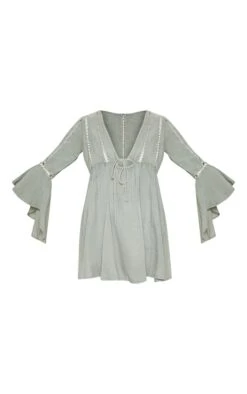 Diamond Robe De Plage Kaki Pâle à Lien Et Manches Volantées -Logic || Diamond || Zero Soldes Boutique 631b55055e5640410e43eb513f7e68f261dc763c CMB6566 7