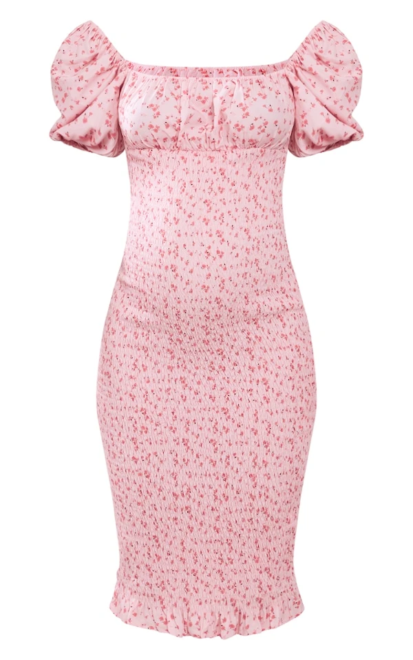 Maternité Robe De Grossesse Mi-longue Rose Pâle Fleurie à Manches Courtes 7 Maternité Robe De Grossesse Mi-longue Rose Pâle Fleurie à Manches Courtes – Image 5