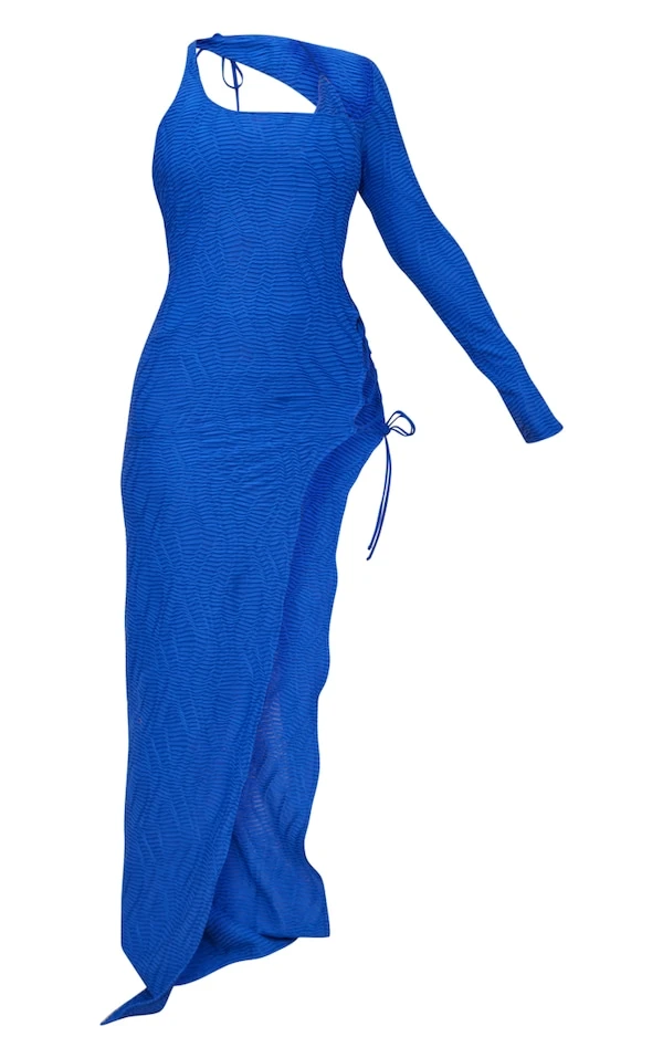 Robe De Plage Asymétrique Longue Texturée Bleu Cobalt à Taille Basse 7 Robe De Plage Asymétrique Longue Texturée Bleu Cobalt à Taille Basse – Image 5