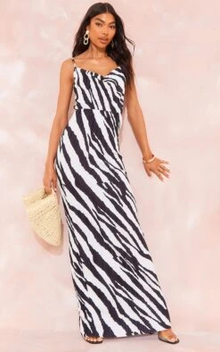 Tall Robe Longue Plissée Zèbre à Bretelles