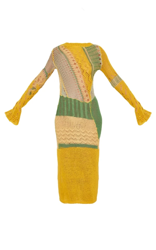 Tall Robe Longue Déchirée En Maille Tricot Ajourée Jaune à Fente Sur Le Côté 7 Tall Robe Longue Déchirée En Maille Tricot Ajourée Jaune à Fente Sur Le Côté – Image 5