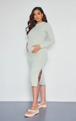 Logic Maternité Robe De Grossesse Mi-longue Côtelée Vert Sauge à Manches Longues -Logic || Diamond || Zero Soldes Boutique 6e57a853d6426a3faa0417b3dd990504d07df660 cne2350 3