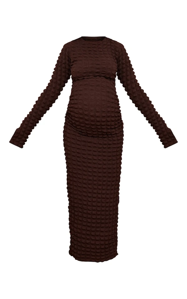 Maternité Robe Longue De Grossesse En Maille Bulle Chocolat Texturée 7 Maternité Robe Longue De Grossesse En Maille Bulle Chocolat Texturée – Image 5