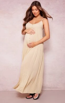 Maternité Robe De Grossesse Effet Lin Sauge à Bretelles