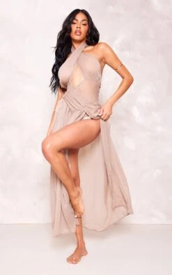 Robe De Plage Longue En Mousseline De Soie Café Au Lait