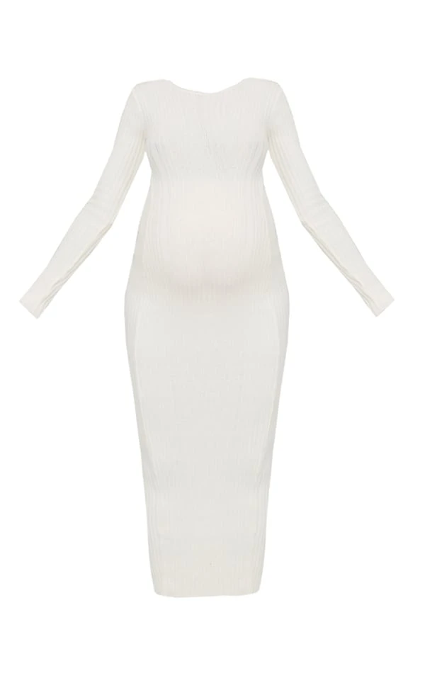 Maternité Robe Moulante De Grossesse Longue En Maille Tricot Crème à Nouer Derrière 6 Maternité Robe Moulante De Grossesse Longue En Maille Tricot Crème à Nouer Derrière – Image 4